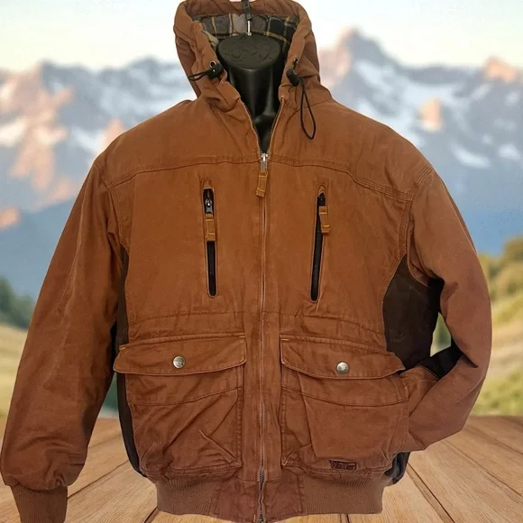 Walls Canvas Hooded Jacket XL Quilted Flannel Lined Brown Elbow Patches EnDura - Picture 14 of 14